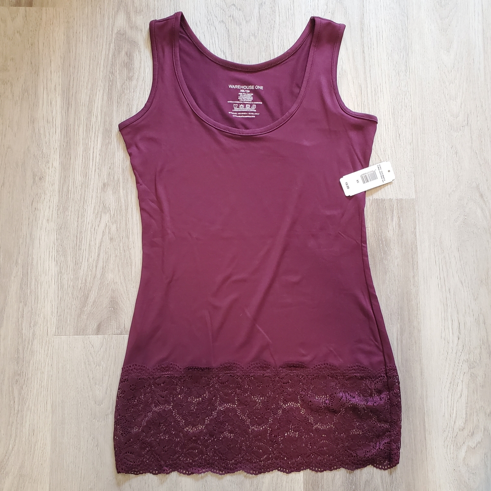 ❤️2/$20❤️ Mulberry Lace Trim Tunic Tank - Warehouse One - XS